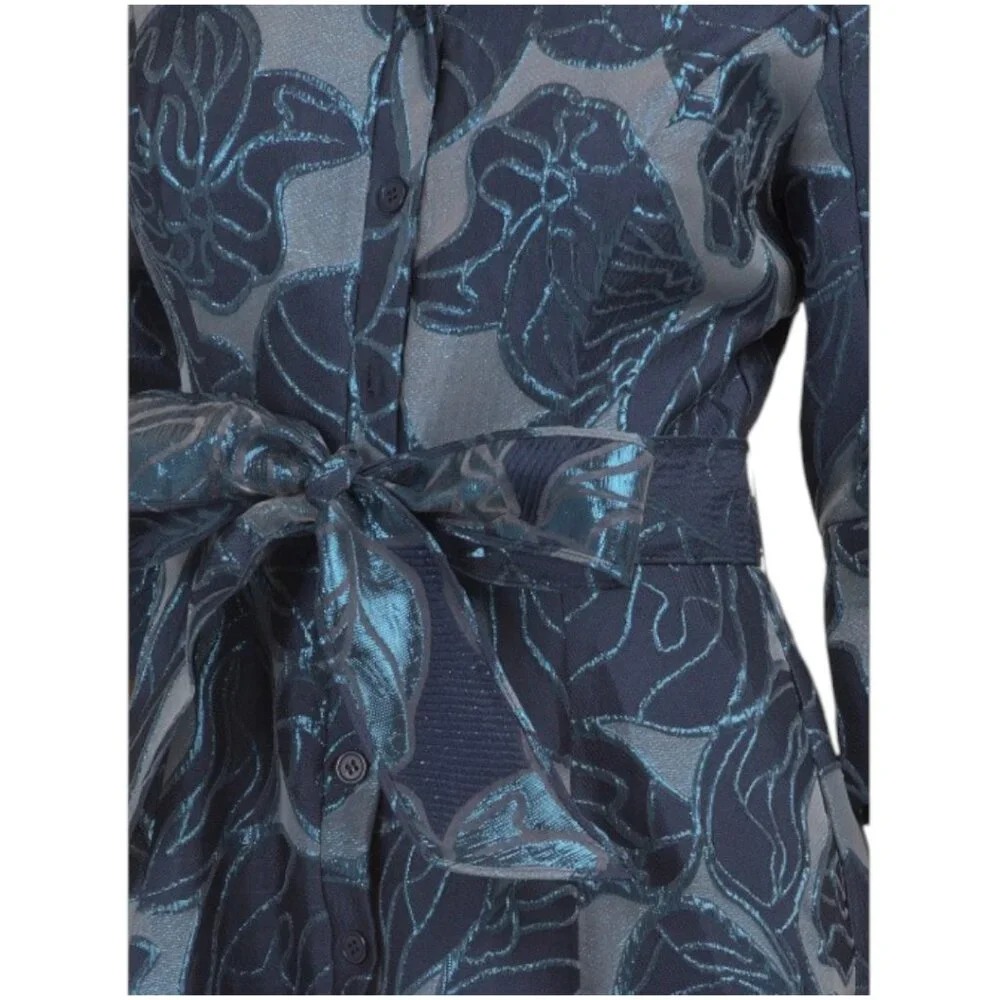 RENE BY RENE RUIZ Three-quarter Sleeve Fil Coupe Shirt Gown With Belt - Picture 3 of 3